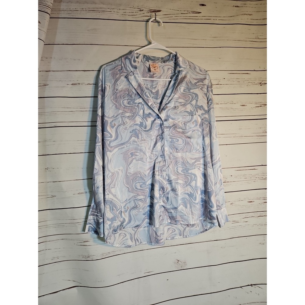 Self Esteem Womens Small Blue Purple Marble Swirl Button Up Long Sleeve Shirt